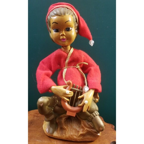 Vintage Tilso Golden Fantasy Pixie Christmas Elf Playing Harp 7.6"x4"x3" - Picture 2 of 6